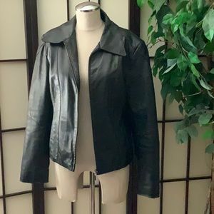 Jessica Leather Moto Bomber Jacket Size M